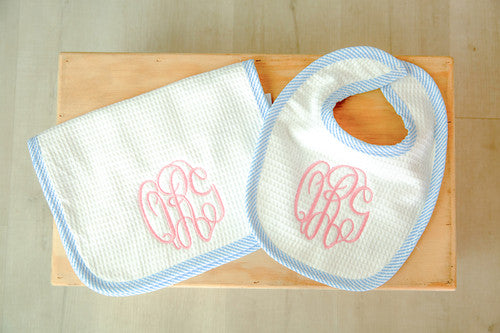 Seersucker Bib / Burp Set - 3 colors available