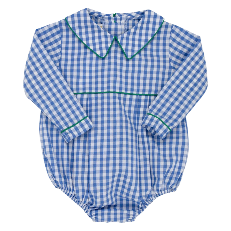 Long Sleeve Bradford Bubble in Barbados Blue Gingham with Kiawah Kelly Green