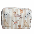 dog illustration and striped background everything bag with zipper closure