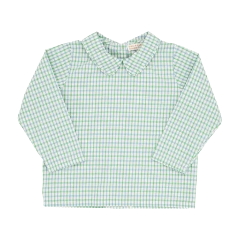 peter pan long sleeve woven shirt in kiawah kelly green and barrington blue chandler check