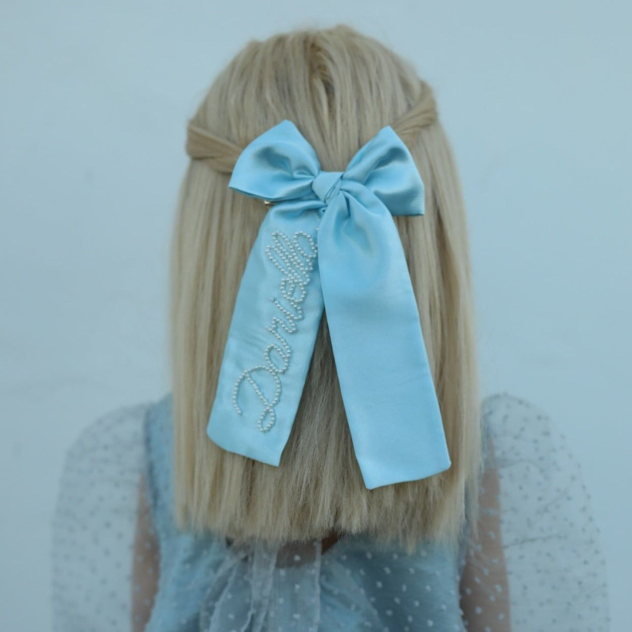 Ocean Blue Long Pearl Bow