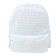 Light blue checkered backpack on a white background