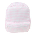 Pink checkered backpack on a white background