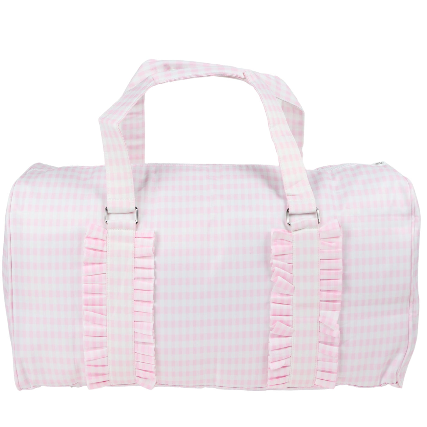 Pink checkered duffel bag with ruffles 