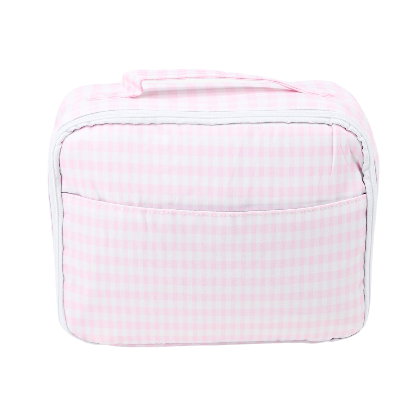 Pink checkered toiletry or lunch vinyl bag for kids