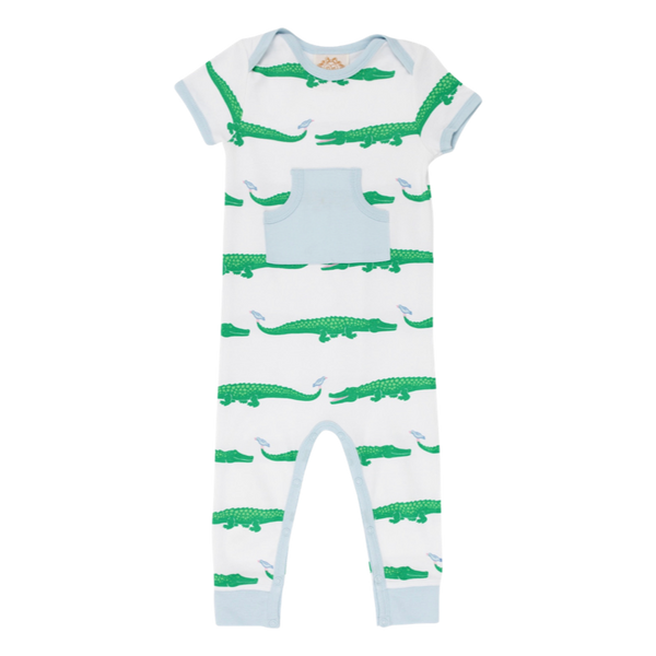 rowdy rugby romper in gator pond pals